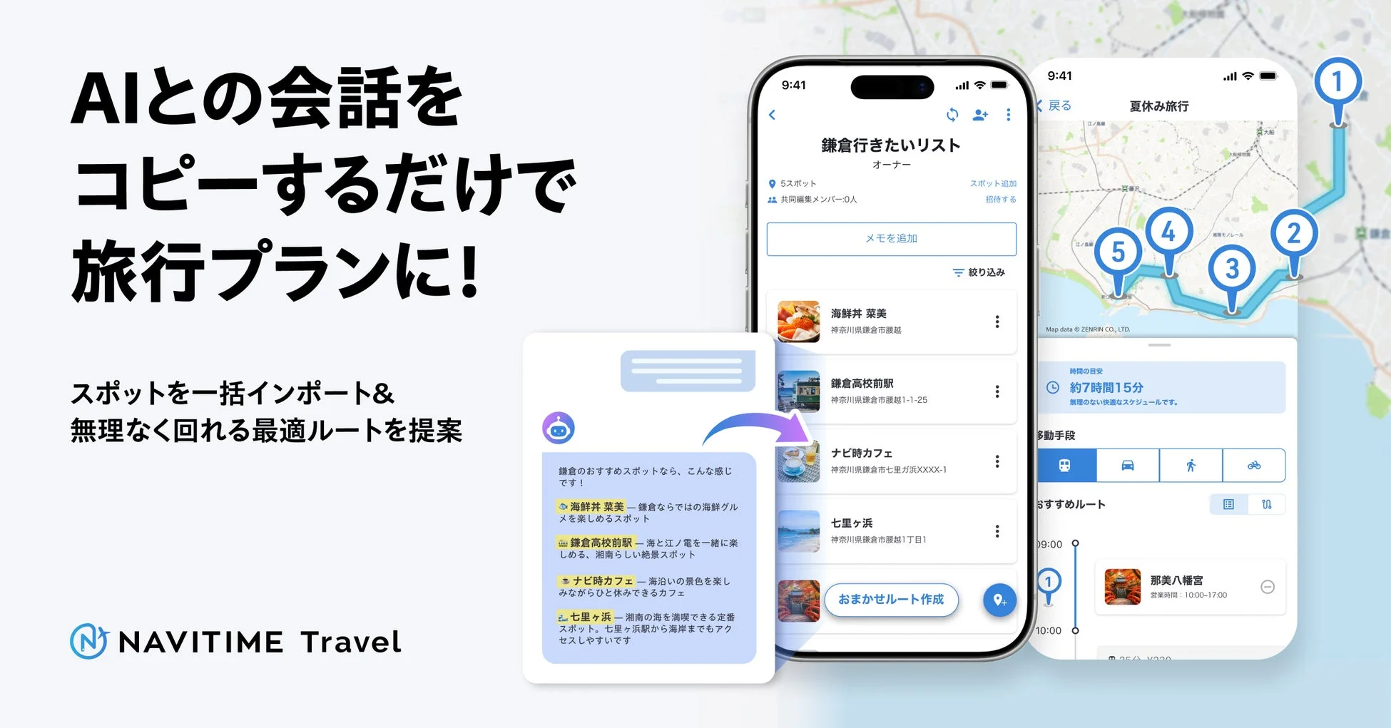 AIとの会話から旅行プランを自動作成するイメージ