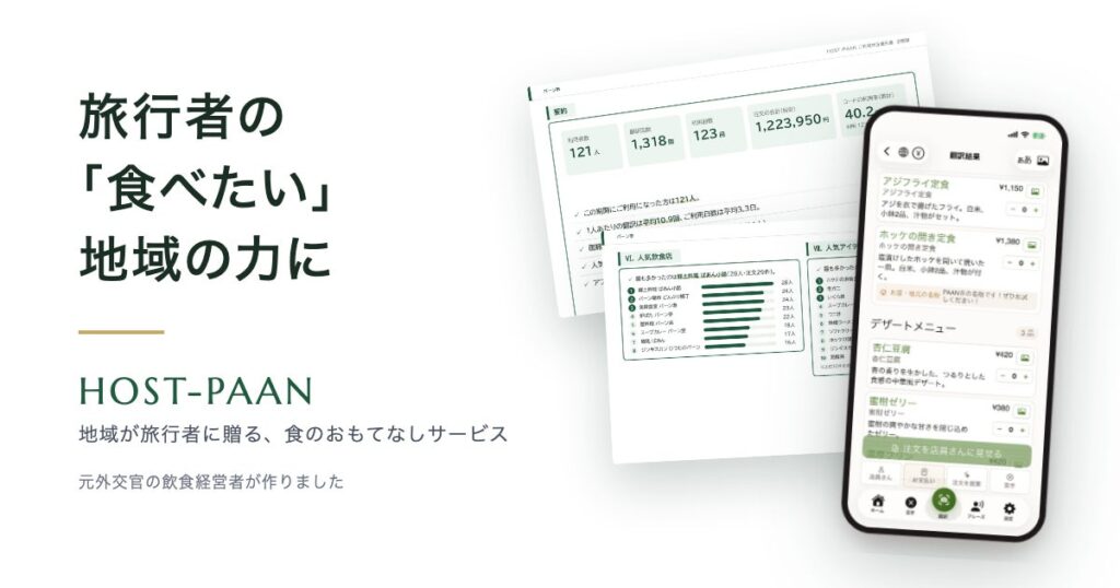 元外交官の飲食経営者が企画・開発した、地域・自治体が旅行者に贈る食のおもてなしサービス「HOST-PAAN」を提供開始 ー外国人旅行者の「食べたい」を、地域の力に
