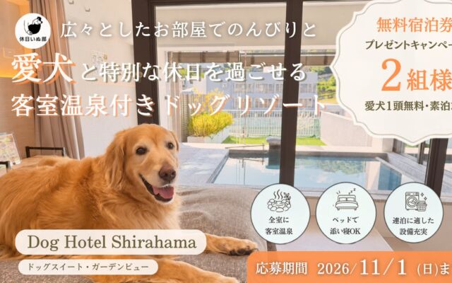 愛犬と南紀白浜のドッグリゾートへ。「Dog Hotel Shirahama」の無料宿泊券が抽選で2組に当たる