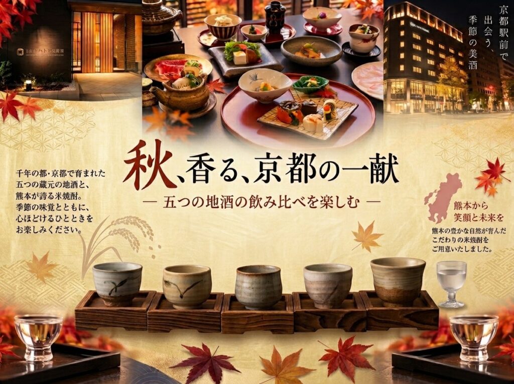 京都駅前の京都温泉で楽しむ、秋の美酒と美食。熊本の恵みを一杯に