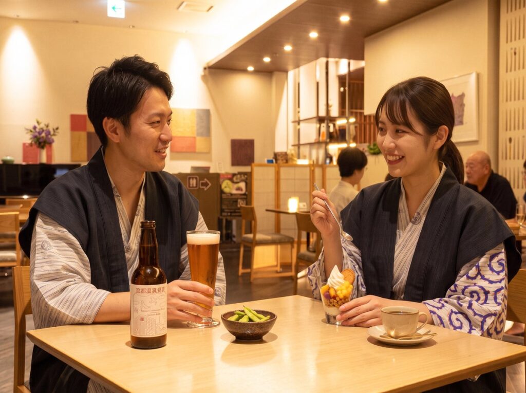 【京都駅徒歩5分×天然温泉】夜の京都観光に新たな選択肢を。「観光後、外に出ずに整う」甘いごほうびかほろ酔いかを選ぶ『秋の湯上がり夜カフェプラン』販売開始